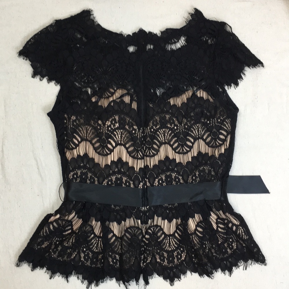 XScape by Joanna Chen Belted Black lace top 6 - Picture 5 of 8